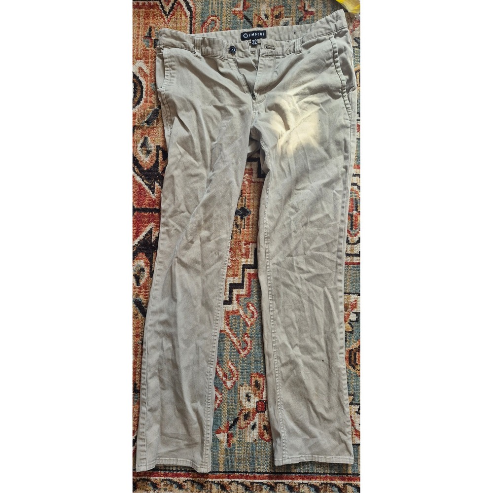 Empyre Mens Khaki Chino Pants Size 32 Tan Straight Leg Cotton Twill Trousers